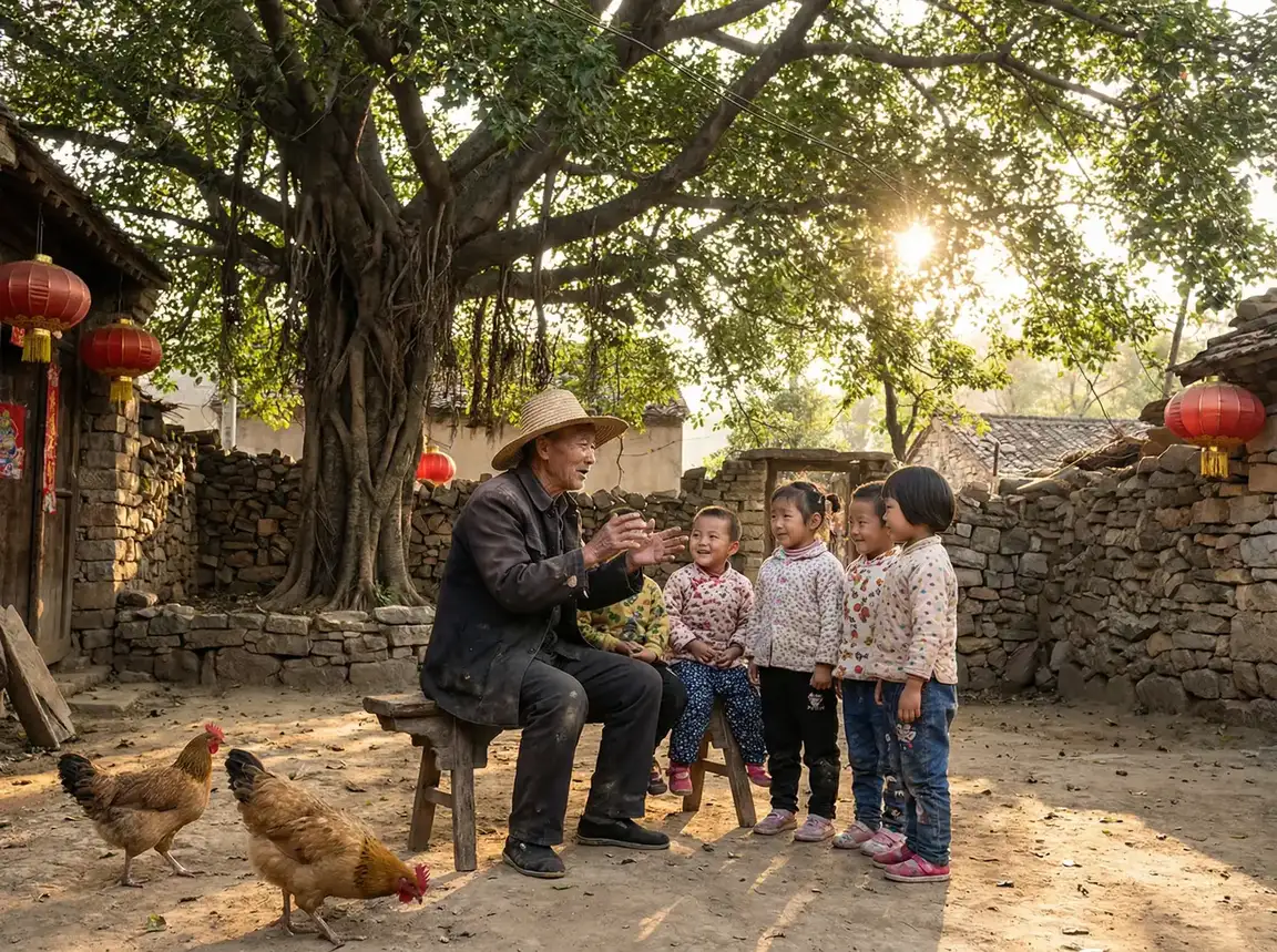 老人在大榕树下给孩子们讲故事 - 无翼乌邪恶彩色无摭挡电车痴汉 乡村记忆